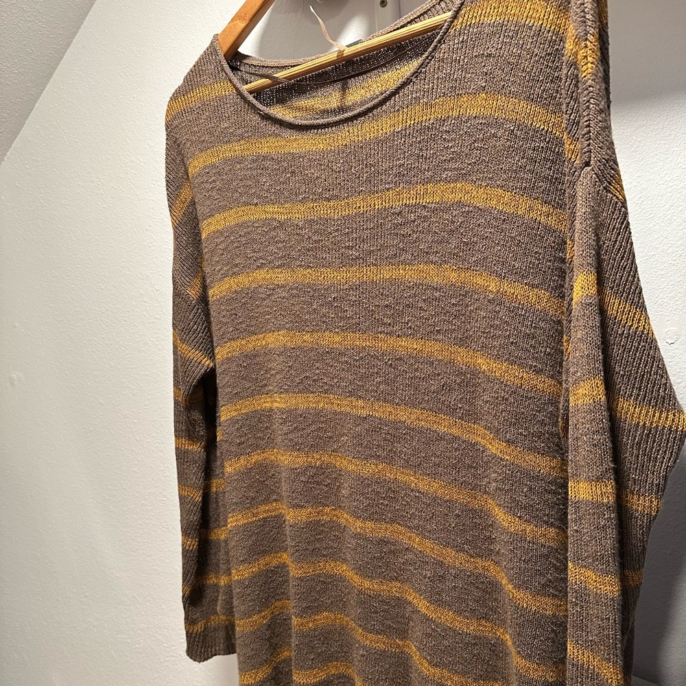 Free People Oversized Long Stripe Sweater Brown Beige Neutral